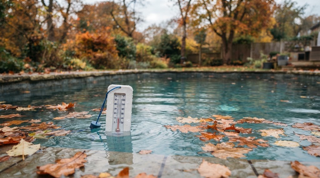 Termómetro de piscina marcando la temperatura de invernaje